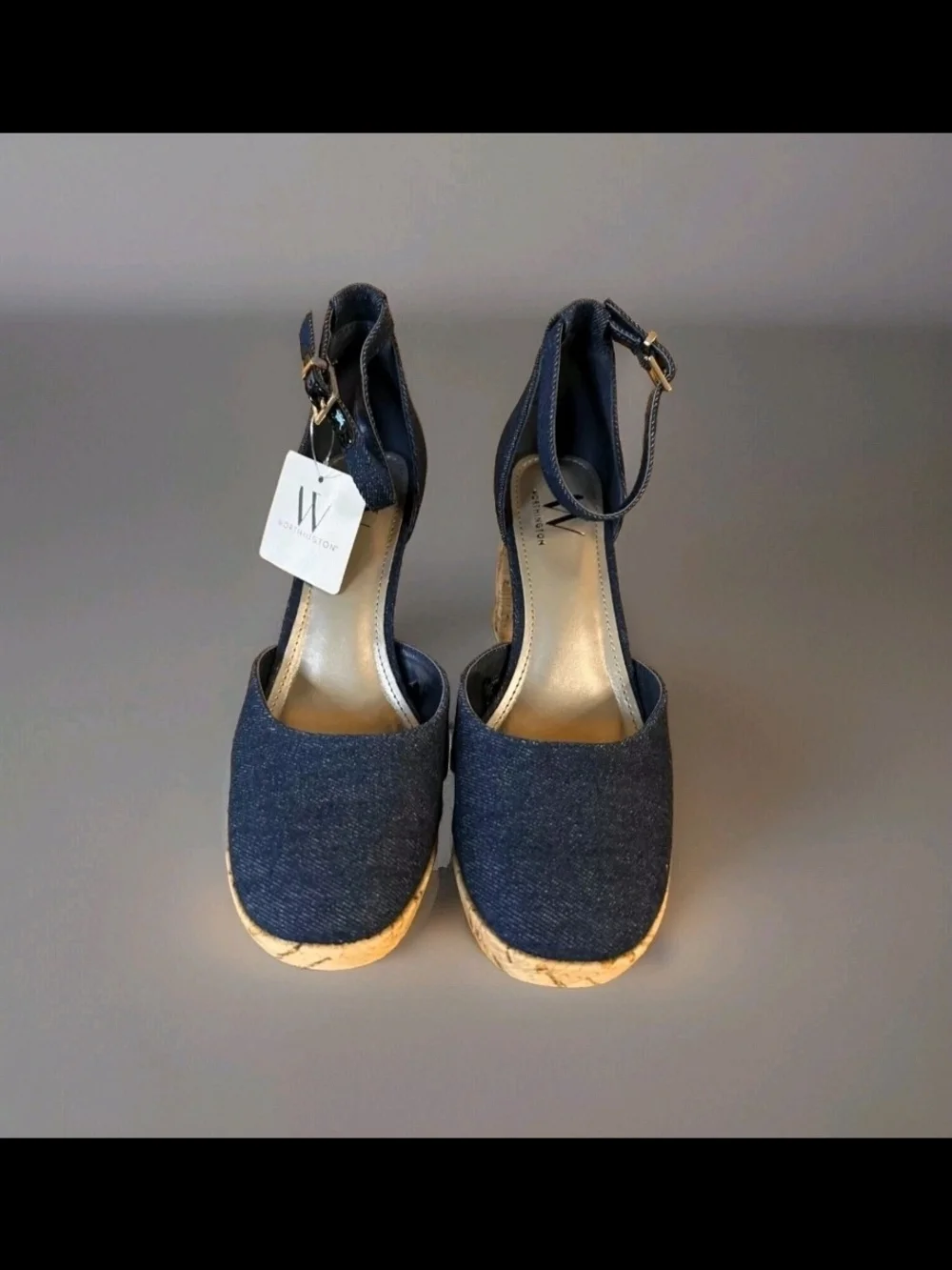 Worthington Denim Panama Cork Block Heel Boho Pumps Shoes Strappy Size 9.5M